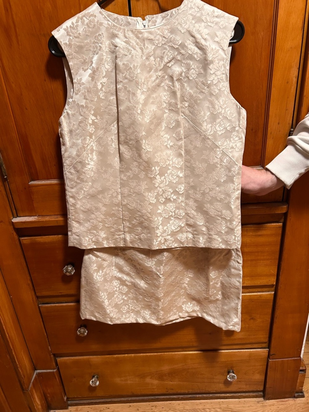 Vintage Floral Jacquard Top and Skirt Set